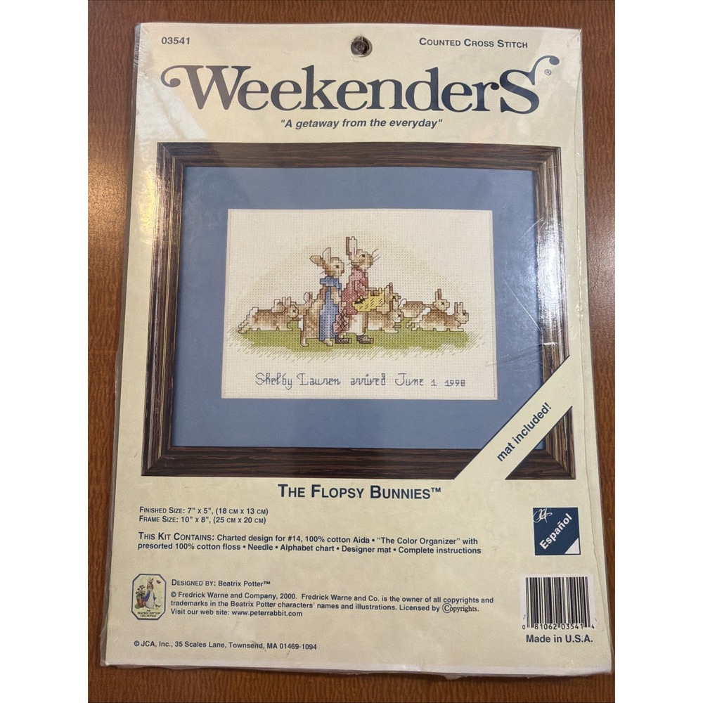 Vtg JCA Weekenders Counted Cross Stitch Kit Flopsy Bunnies 0341 Beatrix Potter